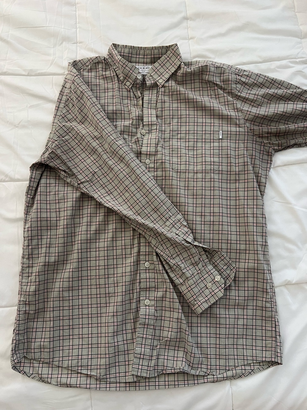 Men's Casual Button-Down Plaid Shirt - Beige/Tan